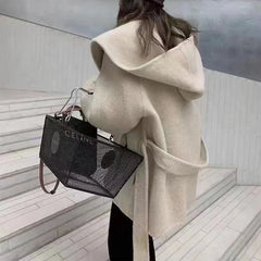 Aiertu Winter Jacket Women Thick Warm Loose Style Hood Luxury Casual Double -sided Wool Blends Ladies Miss Leisure Woolen Coat Aiertu