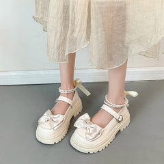Aiertu Back to school Sweet cool small leather shoes new summer lightweight muffin bow thick sole JK single shoes Aiertu