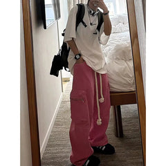 Aiertu Pink High Waist Women Jeans Vintage Straight Casual Baggy Punk Hip Hop Y2K Street American Wide Leg Female Trouser Denim Pants Aiertu