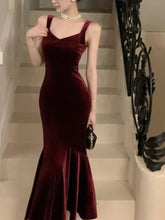 AIERTU - French Style Vintage Wine Red Camisole Long Dress Elegant Women Spring Autumn Solid Slim Mermaid Ladies Evening Party Robe New Aiertu