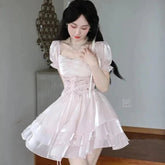 Aiertu - Glistening Glowing Sweet Peony Pink Dress Kawaii Academia Y2K Cottagecore Coquette Fairycore Dollette Princesscore Aiertu