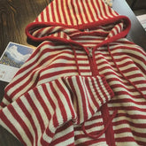 Aiertu Oversized Knitted Striped Hooded Cardigan Women Autumn Winter Loose Casual Zipper Sweaters Versatile Knitting Outerwear Aiertu