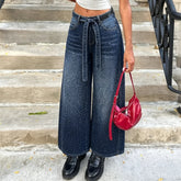 AIERTU - Y2K Rhinestone Jeans High-Waisted Ombre Gradient Wide Leg Denim Pants with Sashes All-Over Sparkle Detail Trouser 90s Streetwear Aiertu