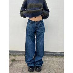 Aiertu Blue Women Jeans High Waist Fashion American Vintage Streetwear Y2K Ripped Wide Leg Jean Female Denim Trouser Baggy Denim Pants Aiertu