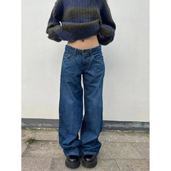 Aiertu Blue Women Jeans High Waist Fashion American Vintage Streetwear Y2K Ripped Wide Leg Jean Female Denim Trouser Baggy Denim Pants Aiertu