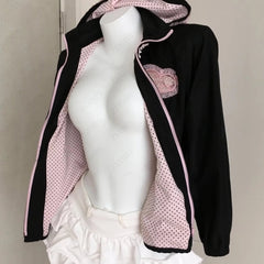 AIERTU - Korean Temperament Lace Bow Hooded Sweatshirt Jacket 2000s Personality Fashionable Women Clothing Sweet Kawaii Zip Up Y2k Hoody Aiertu