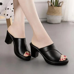 Women Summer New High-heeled Waterproof Platform Sandals Female Thick-heeled Slippers Bright Leather Solid Color Casual Shoes Aiertu