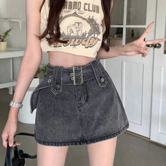 Aiertu Denim Skirt Shorts Vintage Sexy High Waist Slim Up Mini Wrap Skirt Retro Fashion Streetwear Solid Summer Jean Skirt Aiertu