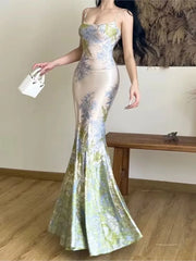 Aiertu Fashion New Women Summer Bodycon Slim Long Dress Sleeveless Casual Floral Vintage Fishtail Vestidos Female Party Clothes Robe Aiertu