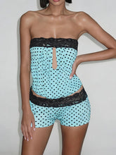 AIERTU - Cutenew SExy 2-Piece Set Women Polka Dot Print Patchwork Lace Hollow Tank Top+Simple Classic Short Elasticity Sexy Hottie Suit Aiertu