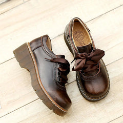 Aiertu Lace-up Retro Uniform Shoes Loafers College Style Jk Small Leather Shoes Brown Vintage Lace Round Head Women's Lolita Shoe Aiertu