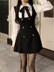 Aiertu Autumn Fake Two Dress Women Slim Chic Long Sleeve Bow Casual Y2k Mini Dress Female Korean Fashion Elegant Short Party Dress Aiertu