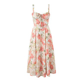 Aiertu 2024 Elegant Women Sexy Front Slit Floral Print Sling Midi Dress Lace Up Bandage Back Female Summer Dresses Holiday Robe Aiertu