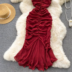 Aiertu Evening Party Women Mermaid Dress Summer Ruched Backless Sexy Elegant Ladies French Style Solid Long Dresses Aiertu