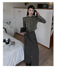 Aiertu Korean Half High Collar Jacket Female Temperament Fashion Cool Sweet Spicy Off Waist Slim Patchwork Autumn Women Short Coat Top Aiertu