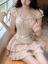 Aiertu DRESS TO IMPRESS Japanese Kawaii Sweet Elegant New 2 Piece Set Women Lace Up Vintage Kawaii Set Female Y2k Princess Mini Skirt Suit Summer 2024 Aiertu