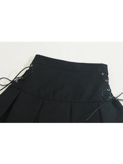 Aiertu Women's Pleated Skirt Kawaii Gothic Black Mini Skirt Korean High Waist Y2k Harajuku Vintage Bandage A-line Skirt Clothes Summer Aiertu