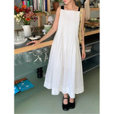 AIERTU - Korean Style Chic Versatile Color Block Wide Shoulder Strap Pleated Design Dress Street Style Summer Casual Women's Dress Aiertu