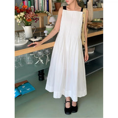 AIERTU - Korean Style Chic Versatile Color Block Wide Shoulder Strap Pleated Design Dress Street Style Summer Casual Women's Dress Aiertu
