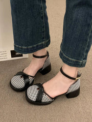 Aiertu Sandals Shallow Mouth Comfort Shoes for Women Summer Heels Buckle Med Suit Female Beige Mary Jane New Girls Block Retro Fas Aiertu