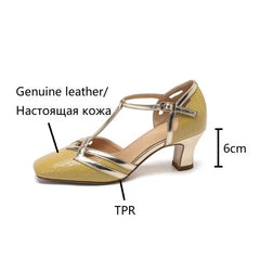 Aiertu Summer Sandals Women Square Toe Chunky Heel Women Shoes Genuine Leather Shoes Retro High Heel Designer Sandals Aiertu