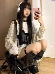Aiertu Grunge Hole T-shirt Women Fashion Star Print Y2k Aesthetic Loose Tees Kpop Fairycore Ripped Tshirt Harajuku Gothic Streetwear Aiertu