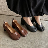 AIERTU - Elegant Thick High Heel Tabi Shoes Women Summer Comfort Pu Leather Designer Split Toe Pumps French Retro Sandals for Women