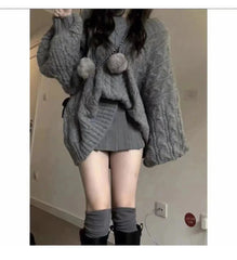 Aiertu FALL OUTFITS V-Neck Thickened Fried Dough Twists Sweater Autumn and Winter Loose Outwear Lazy and Gentle Design Small Warm Knit Top Aiertu