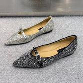 AIERTU - New Women's Shoes Exquisite Rhinestone Casual Shoes for Woman Fashion Pointed Tip Model Flat Shoe Designer Shoes Aiertu