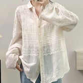 Cotton Floral Embroidery Long Sleeve Loose Tunic Shirt Vintage Retro Chic Rococo Victorian Edwardian Classy Youth Blouse Smock Aiertu