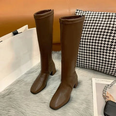 Fashion Women Black Block High Heels Long Boots New Winter Warm Knee High Boots Soft Leather Thigh High Boots Shoes Aiertu