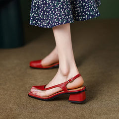Aiertu NEW Summer Women Sandals Square Toe Chunky Heel Shoes Split Leather Shoes for Women Mixed Colors PVC Low Heel Designer Sandals Aiertu
