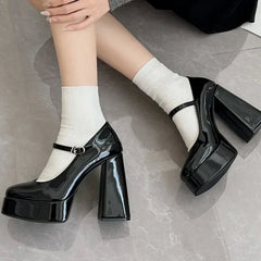 Aiertu Back to school Autumn Women's High Heels Lolita Mary Jane Thick Sole Party High Heels Women's Sandals Patent Leather Pumps Women's Shoes 2024 Aiertu