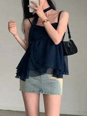Aiertu Korean Fashion Sexy Tank Top Loose Women Aesthetic Sleeveless Y2k Sweet Camis Party Female Halter Collar Casual Clothes Summer Aiertu