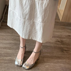 Aiertu Back to school Modern Heels Pumps Women Round High Heel Leather Square Split Toe Pumps Shoes Spring Summer Sandals Mary Janes Shoes Heels Women Aiertu