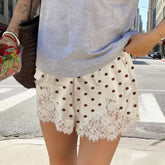 AIERTU - Digital Print Polka Dot Vintage New Lace Trim Patchwork Satin Casual Comfortable Women's Summer At Home Sleeping Wide-Leg Shorts Aiertu