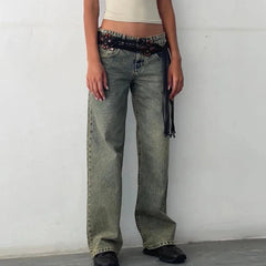 Aiertu Women Y2K Wide Leg Denim Pants Baggy Low Waist Boyfriend Jeans Casual Vintage Loose Fit Jeans Trousers Cyber Grunge Streetwear Aiertu