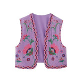 Aiertu Women Vintage Floral Embroidered Open WaistCoat Ladies National Style Vest Jacket Outfits Casual Vacation Crop Top Aiertu