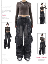 Aiertu Women's Black Gothic Baggy Cargo Jeans Vintage Emo 2000s Y2k Harajuku Denim Trouser Korean 90s High Waist Cowboy Pants Clothes Aiertu