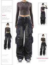 Aiertu Women's Black Gothic Baggy Cargo Jeans Vintage Emo 2000s Y2k Harajuku Denim Trouser Korean 90s High Waist Cowboy Pants Clothes Aiertu