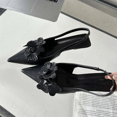 Aiertu Sexy Flower Pointed Toe Thin Low Heels Women Pumps Elegant Wedding Slingback Shoes Mules Zapatos De Mujer Aiertu