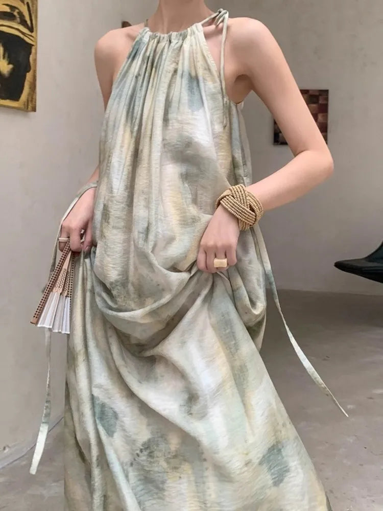 Aiertu Summer Women Elegant Casual Midi Dress Sleeveless Loose Vintage Chic Party Beach Holiday Clothes Female Print Vestidos New Aiertu