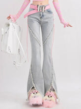 Aiertu Summer Denim Vintage Sweet Pants Women Slim Lace-up Korean Casual Flare Pants Female Japanese France Elegant Open Fork Jeans New Aiertu
