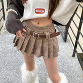 Aiertu Pleated Plaid Skirt Preppy Style Women Vintage Y2k Mini Skirts Korean Style Retro High Waist Sexy Belt Short Skirts Aiertu