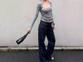 AIERTU - Plaid Top Slim-fitting Long-sleeved Vest Two-piece Set Summer New Versatile Short Top Aiertu
