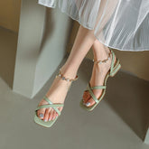 Aiertu Spring/Summer Women Shoes Genuine Leather Shoes Women Open Toe Chunky Heel Sandals Low Heel Shoes for Women Concise Sandals Aiertu
