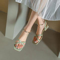 Aiertu Spring/Summer Women Shoes Genuine Leather Shoes Women Open Toe Chunky Heel Sandals Low Heel Shoes for Women Concise Sandals Aiertu