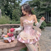 Aiertu 2024 Spring New Product Women's Fashion Sexy Lace Lace Lace Layered Decoration Bra Slim Fit Short Dress Aiertu