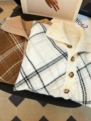 AIERTU - Checkered Tassel Shawl Fake 2Piece Knitted Cardigan Women's Autumn Winter New Lapel Thickened Sweater Trendy Casual Tops Aiertu