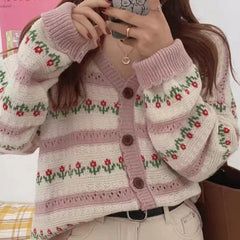 AIERTU - Autumn and Winter Loose Lazy Wind Knitted Cardigan Jacket New Versatile Retro Thin Sweater Women Aiertu